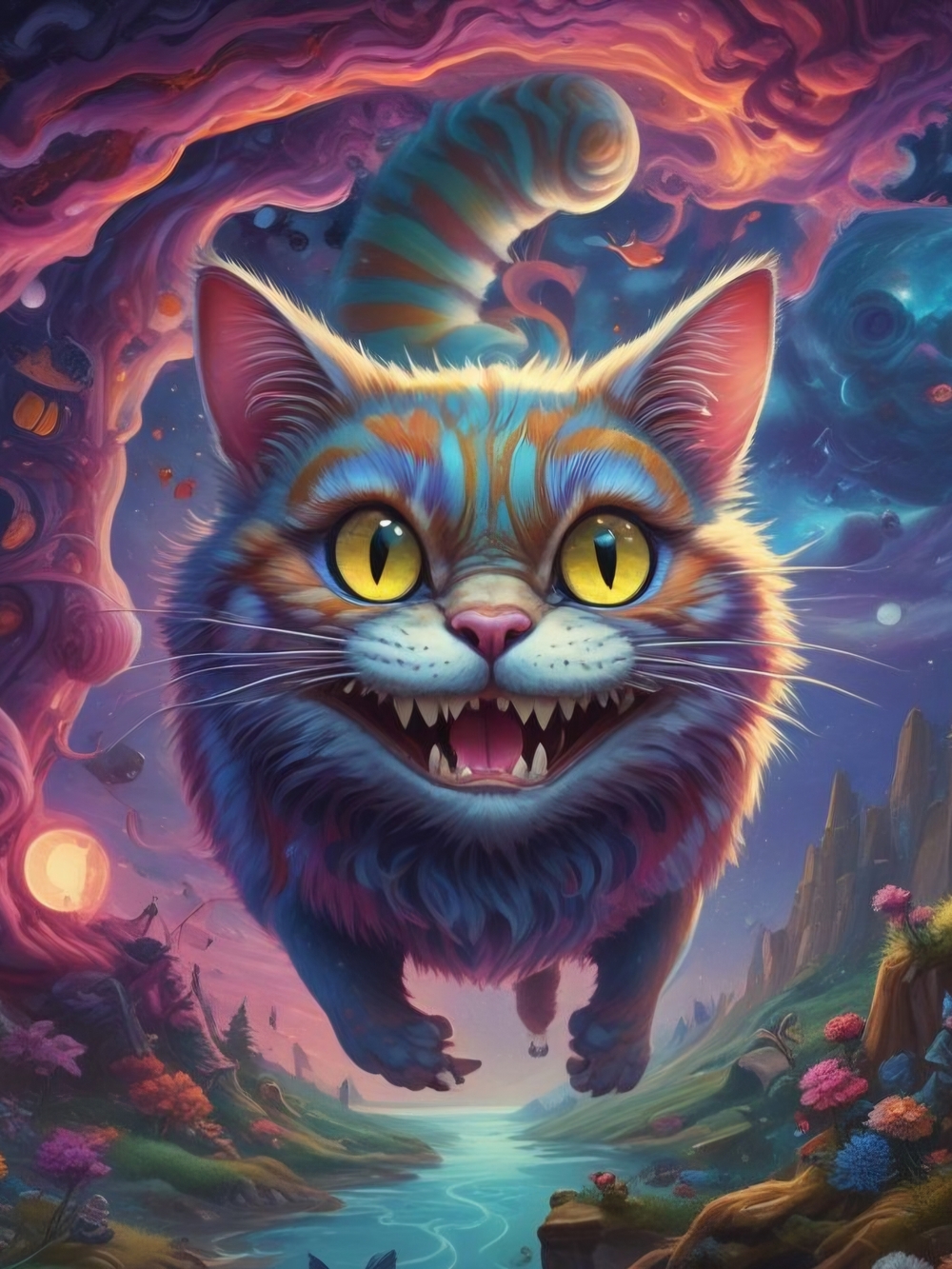Vibrant Fantasy Cat Art Print — Whimsical Illustration by Kirsten Scritsmier